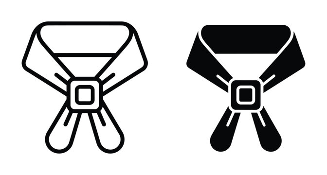 Neckerchief icon set featuring outline and solid silhouette styles for scout uniform neckwear accessory with a slide ring fastener symbol