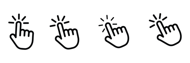 Fototapeta premium Click Hand Cursor Icon Set, Modern Pointer and Interaction Symbols for Web Navigation, Button Clicking, Touch Gestures, and Digital User Interface Experience Design