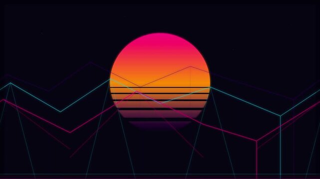 futuristic glowing wireframe landscape colorful motion
