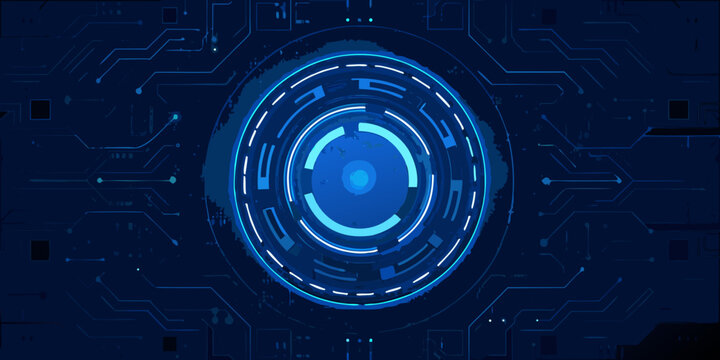 circular technology interface with glowing blue circuit pattern