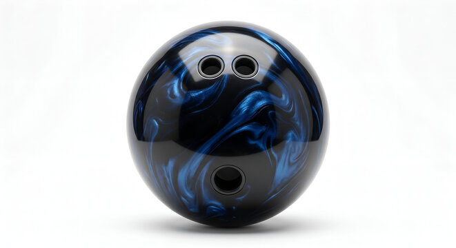 black bowling ball with metallic blue swirls