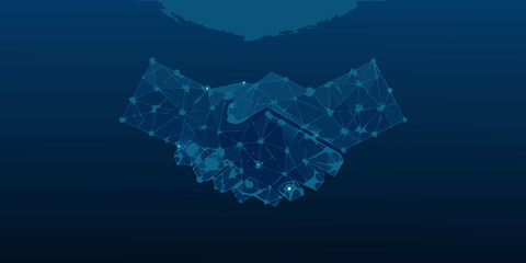 polygonal handshake illustration on dark blue background © SreemotiRaba