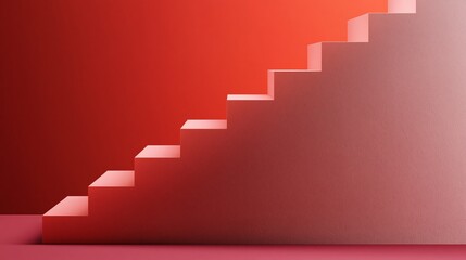 Obraz premium Abstract geometric staircase design in shades of pink and red, featuring a modern aesthetic with a smooth gradient background and minimalistic style