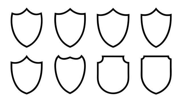 collection of seven shield shaped outlines on white background
