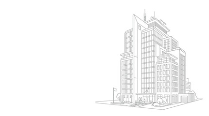 Fototapeta premium Architectural sketch drawing of a modern office skyscraper building.