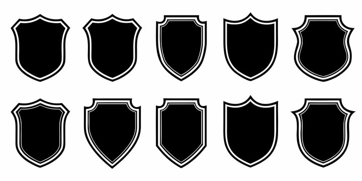 shield silhouettes collection black and white emblems on white background
