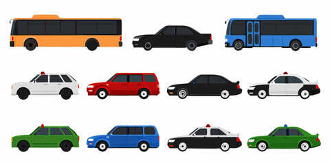 vehicle fleet illustration colorful cars and buses on white background © Juel