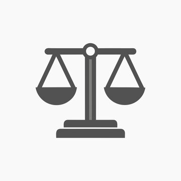 unbalanced justice scale icon minimalist legal symbol on white background