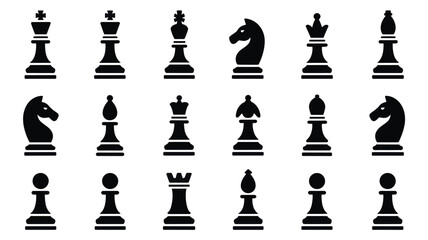 Set of 20 Black Chess Piece Icons Vector © MD