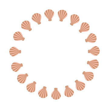 Simple vector wreath of sea shells on white background