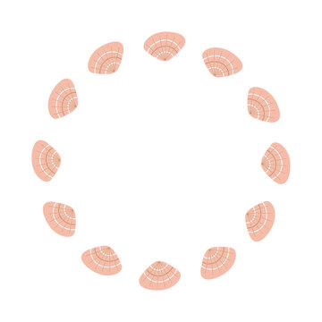 Simple vector wreath of sea shells in a pastel palette