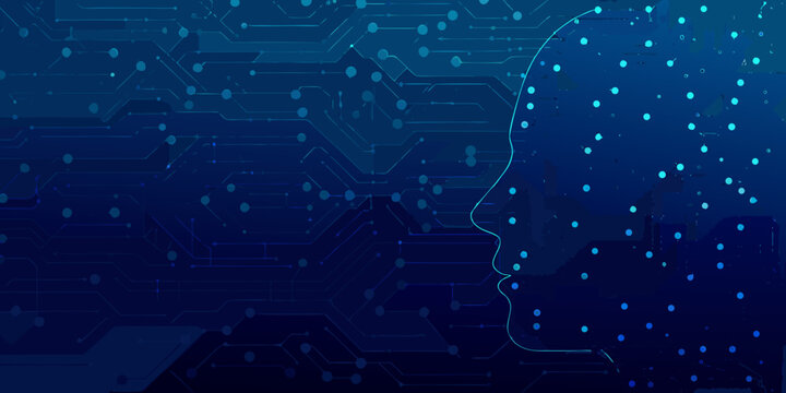 artificial intelligence head profile with circuit board background