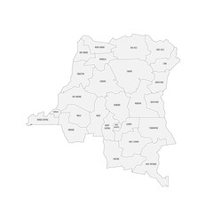 Obraz premium Democratic Republic of the Congo political map of administrative divisions - provinces. Grey handdrawn doodle style map with black outline borders and name labels.