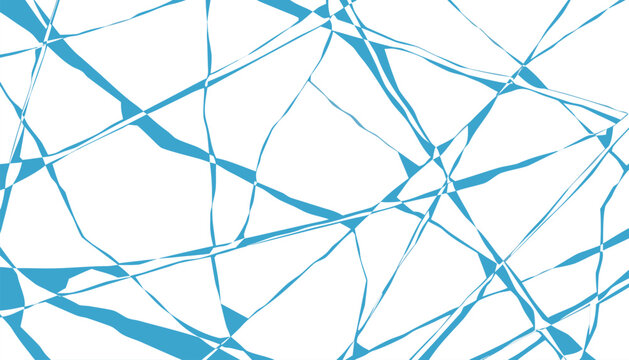 Blue Shattered Glass Lines and White Cracked Ice Abstract Background