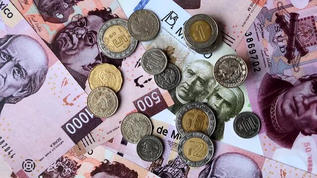 Mexican paper money, peso in various denominations. Mexican money as a business background for your design
