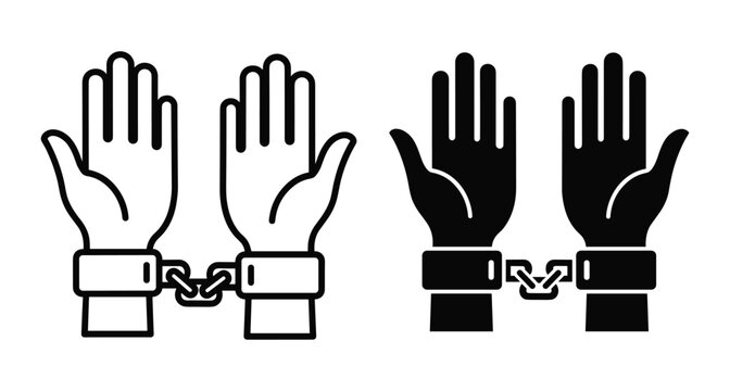 Handcuffed hands icon set representing arrest crime justice prisoner detention law enforcement police custody restraint freedom loss human rights