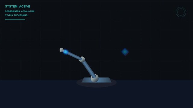 futuristic 3d robot arm assembly line animation