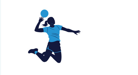 Obraz premium Dynamic silhouette of a female volleyball player jumping high in the air to spike a ball during an intense professional game on the court.