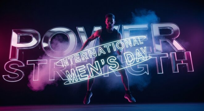 Power Typography with Muscular Man Silhouette and Pink Neon Smoke