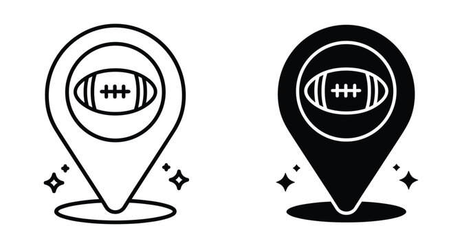 American football stadium location map pin icon set for sports event navigation game day finder and athletic field tracking