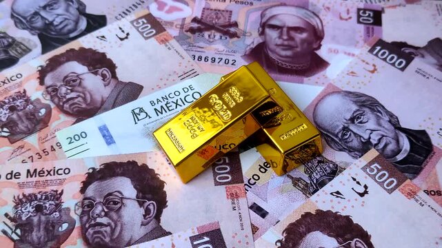 Mexican gold bars or ingots as a tool for balance, financial investment, and savings. Mexican gold bars as a financial backdrop for your design