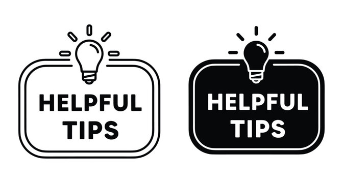 Helpful tips icon set with lightbulb symbol for creative ideas advice guidance information support solution and knowledge sharing graphic elements