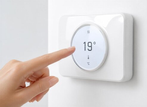 close up of a hand holding a remote control for ambient clima