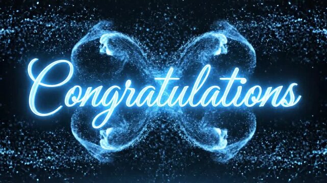 Blue neon congratulations script with infinity light trail.
