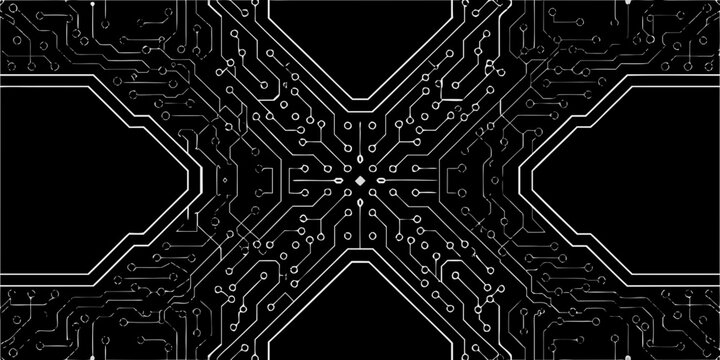 circuit board pattern abstract white lines on black background