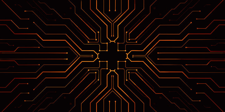 circuit board pattern symmetrical orange lines on black background