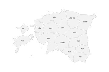Estonia political map of administrative divisions - counties. Grey handdrawn doodle style map with black outline borders and name labels. © pyty