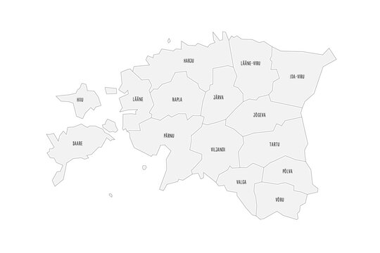 Estonia political map of administrative divisions - counties. Grey handdrawn doodle style map with black outline borders and name labels.