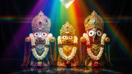 Fototapeta premium Jagannath Trinity with Rainbow Prism Light – Spectral Divine Aura