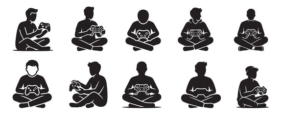 Silhouettes of people playing games with video games crossed legs black and white couch potato modern life silhouettes controller entertainment collection © Md Hajrat