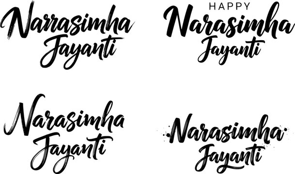 Narasimha Jayanti and Happy Narasimha Jayanti elegant brush calligraphy script lettering bundle set, perfect for Hindu festival greeting cards, religious social media posts, pooja invitations, and dev