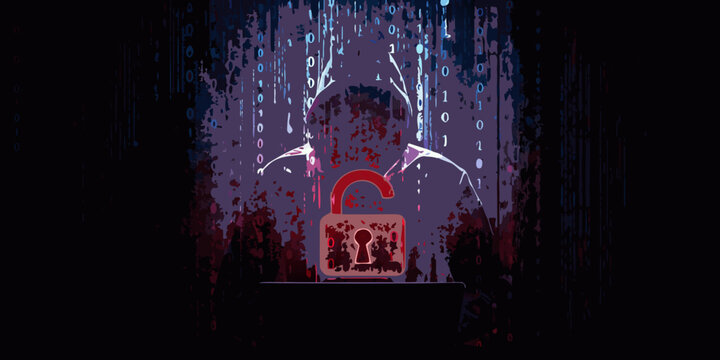 open padlock with keyhole and digital binary code background