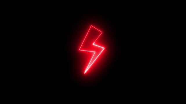 Neon lightning icon animation, flickering emergence and fading. Glowing neon thunderbolt sign, looped animation. Thunder lightning, storm, electric energy, electricity charge. 4k videos