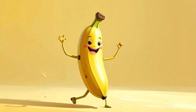 Cute Cartoon Banana Character Walking