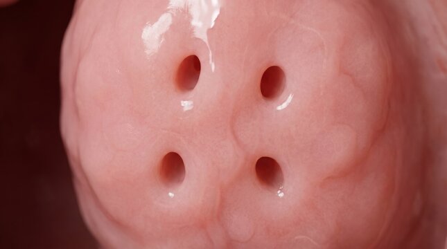 Extreme macro view of healthy palatine tonsil surface showing crypt openings