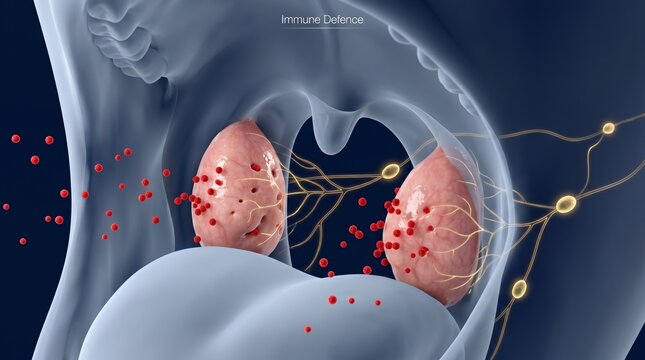 3D medical concept render of tonsils as immune defence filtering pathogens
