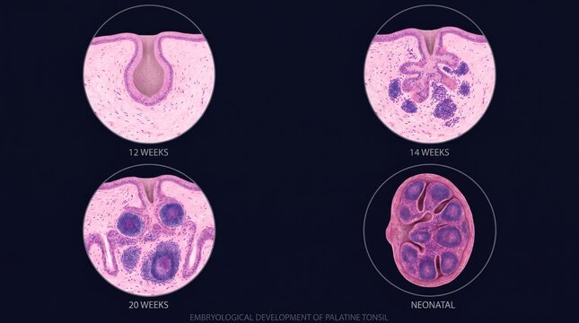 Four-stage embryological development sequence of the palatine tonsil