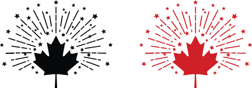 Canada day vector maple leaf fireworks illustration for patriotic celebrations