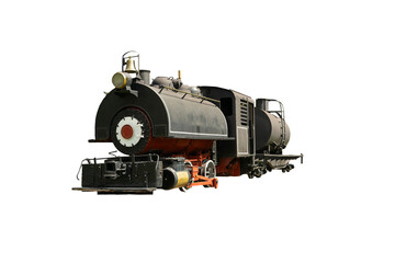 Historic steam locomotive with a tank car in a retro industrial design, transparent bottom for railway projects, railway heritage, classic mobility. © Raphael