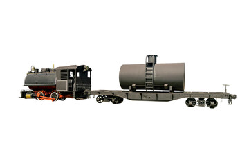 Historic steam locomotive with a tank car in a retro industrial design, transparent bottom for railway projects, railway heritage, classic mobility. © Raphael