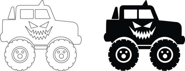 Monster truck with scary halloween face vector illustration for holiday racing and events. © Rupasi