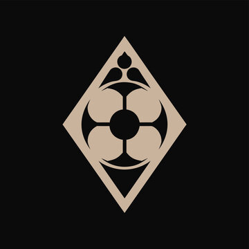 Tan abstract people icon in diamond shape on black