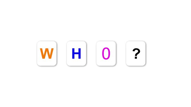 Who Text Animation on Colorful Tiles for question and quiz concepts, education and classroom content, and interactive learning videos