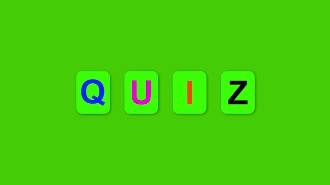 Animated quiz text displayed on colorful rounded tiles with a clean, minimal style for education content, online learning and kids content e-learning platforms