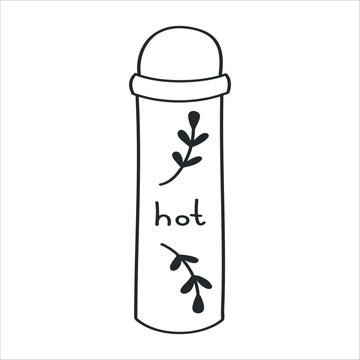 Minimalist line art of a thermos bottle, doodle insulated vacuum flask for hot and cold beverages. Minimalist stylized vector icon illustration 
