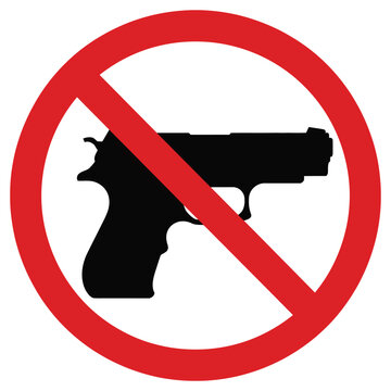 No guns allowed firearm free zone safety sign symbol for restricted weapon area, security warning, and public safety regulation notice design